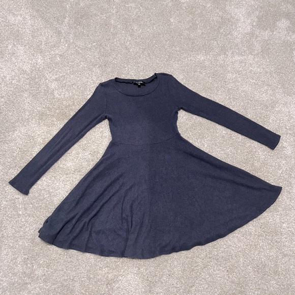 Lulus Heather blue Fit and Fair Ribbed Knit Long Sleeve Skater Dress - Picture 5 of 6